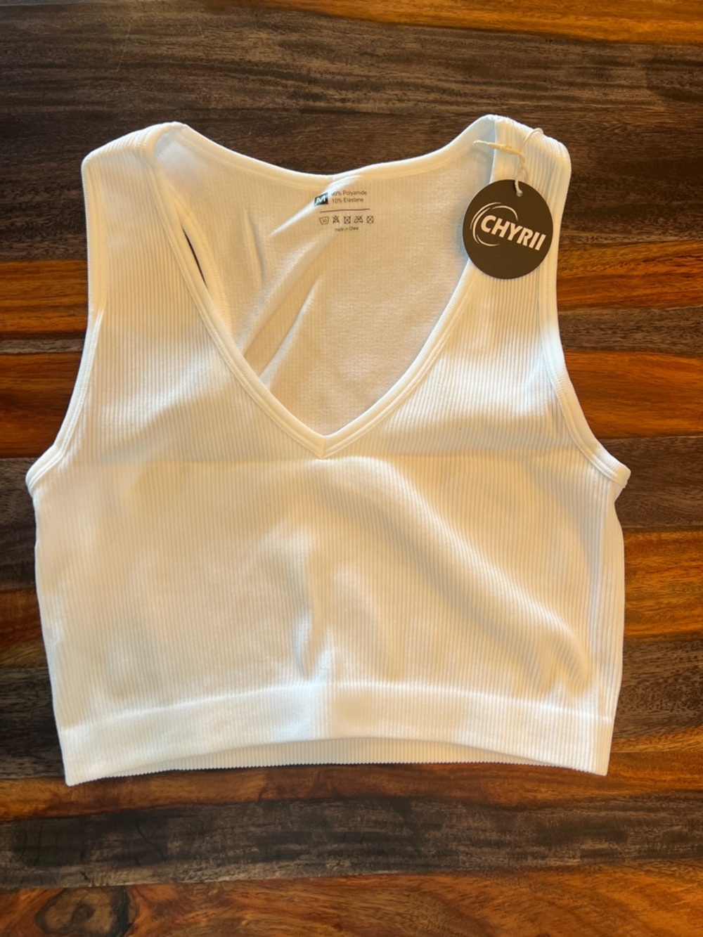 CHRII White Ribbed V-Neck Crop Tank